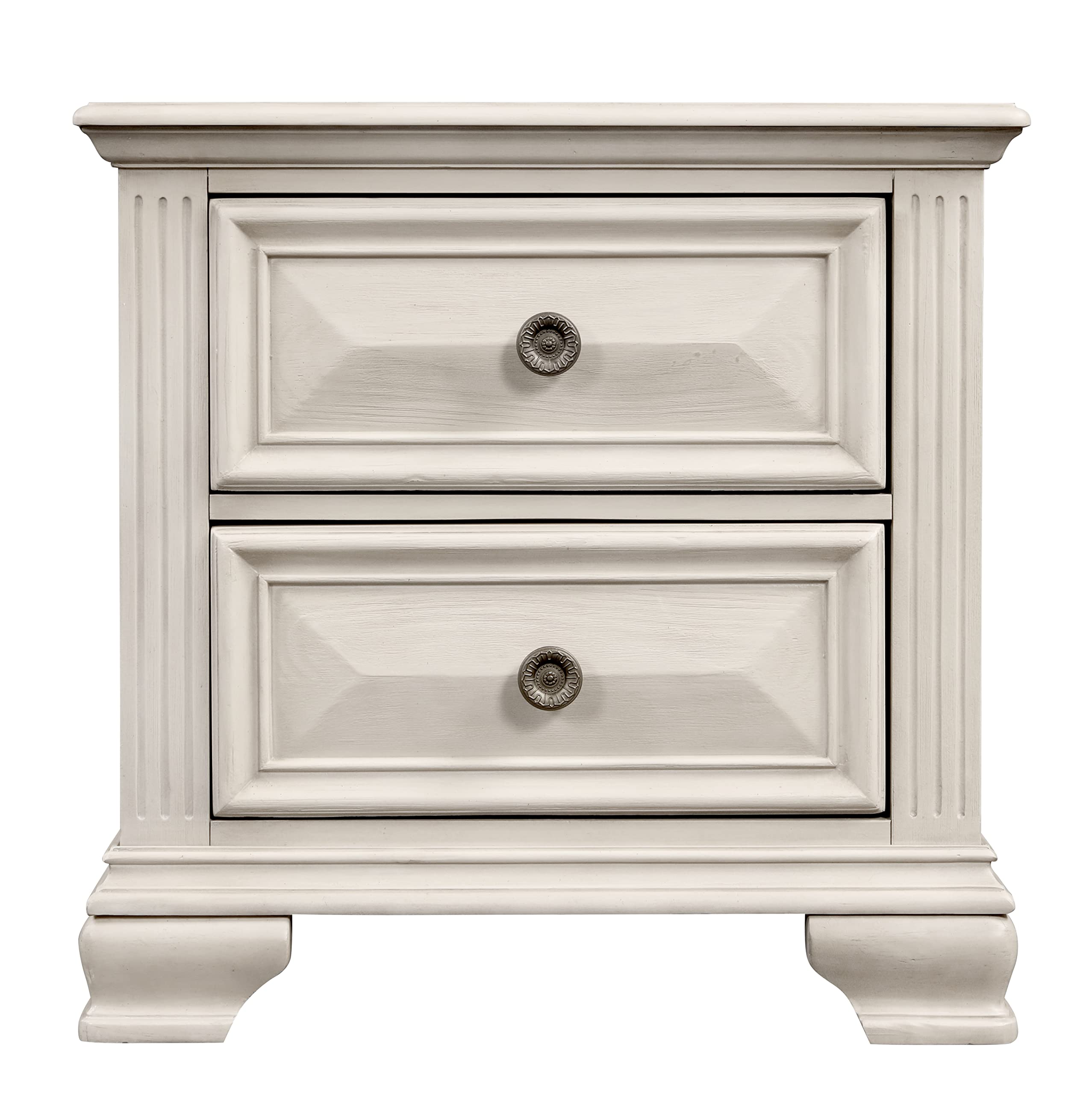 Roundhill Furniture Renova Distressed Parchment Wood Bedroom Set, Queen Panel Bed, Dresser, Mirror, Nightstand, Chest