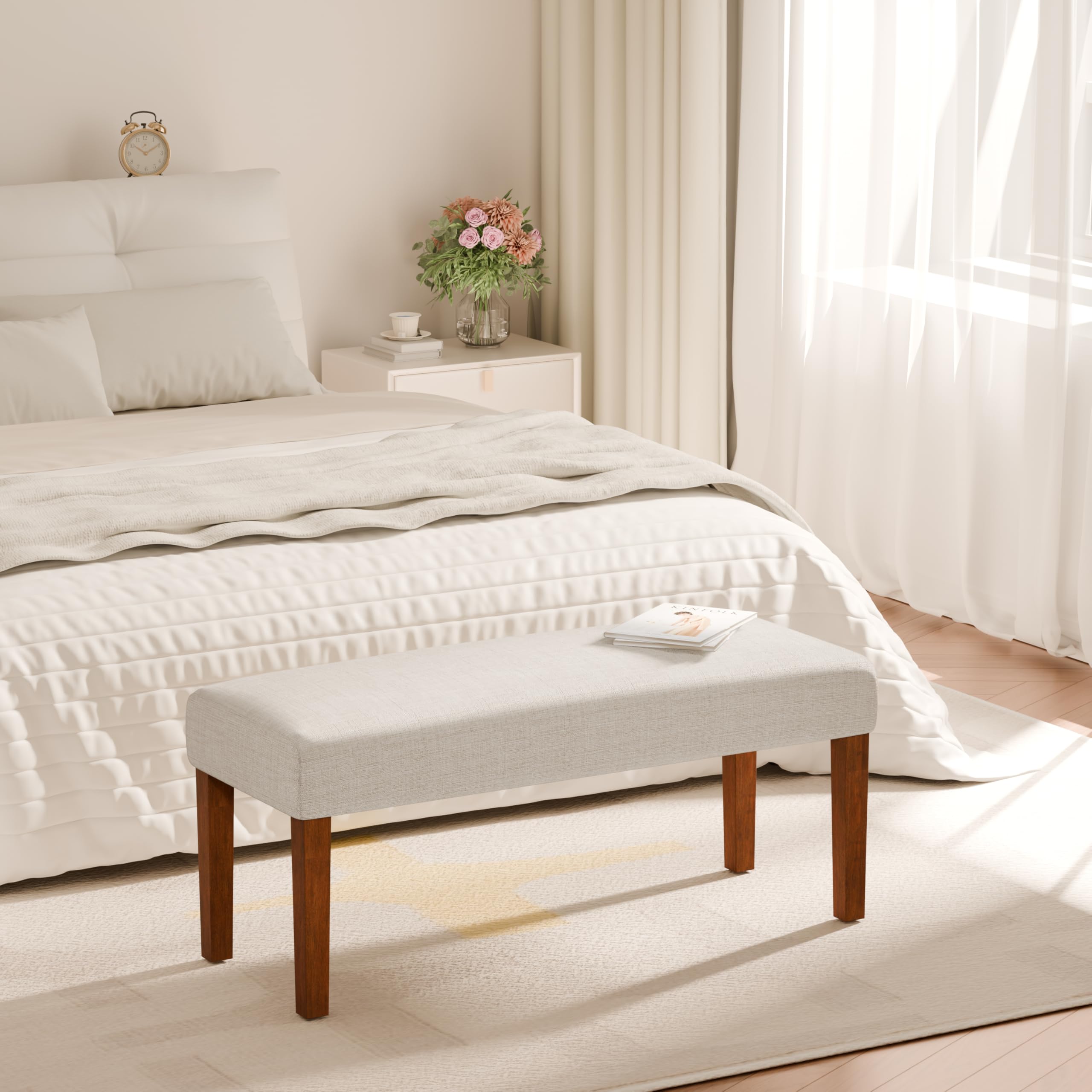 Upholstered Bedroom & Entryway Bench with Wood Legs
