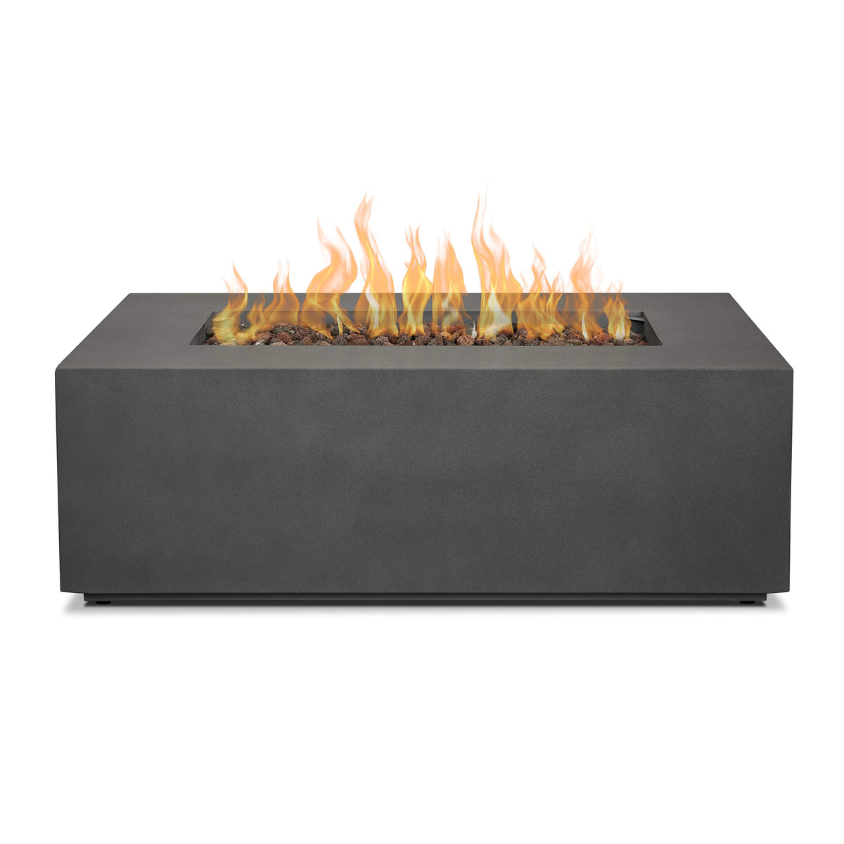 Real Flame Aegean 42in Rectangle Propane or Natural Gas Fire Pit Table, 50,000 BTU, Powder-Coated Steel, Push-Button Ignition, Lava Rock, Storage Cover, Stainless Steel Burner - Weathered Slate