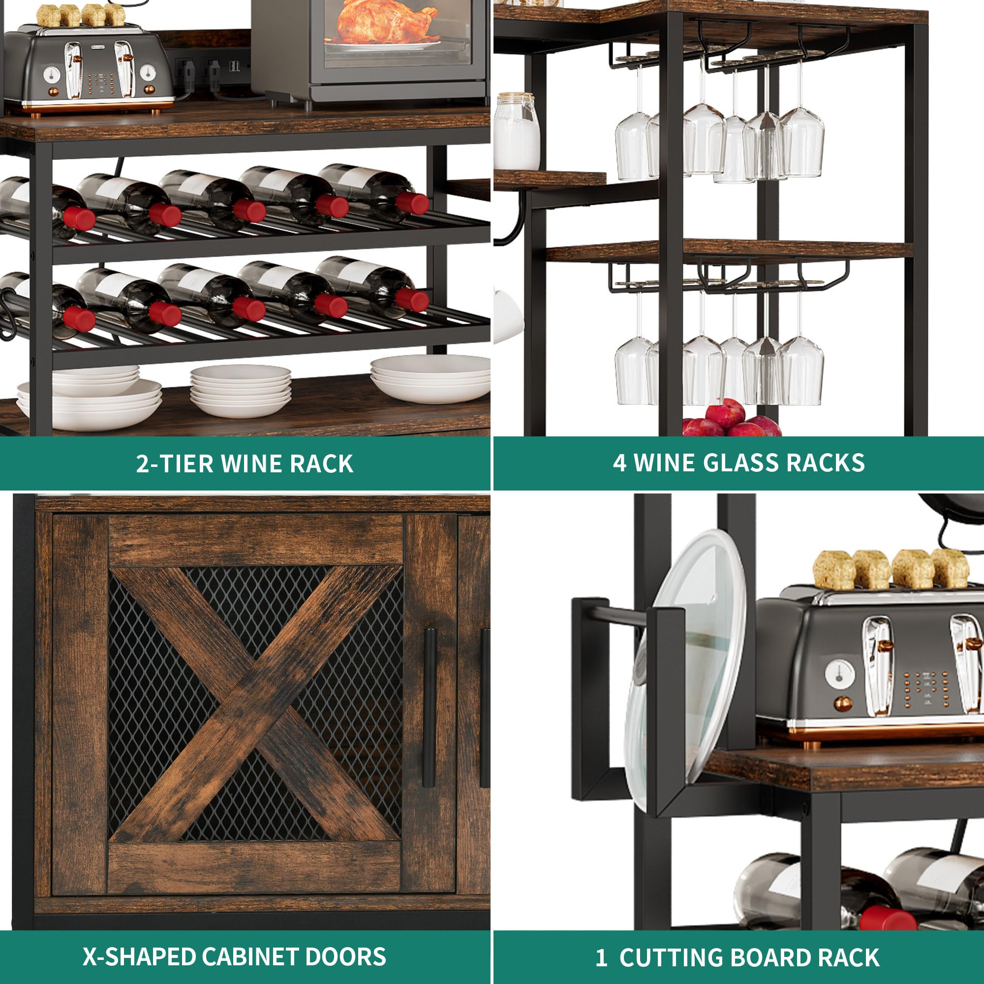 6-Tier L-Shaped Bar Cabinet with Wine Rack & Power Outlet
