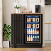 Fluted Coffee Bar Cabinet with Fridge Space & Power Outlet