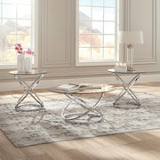 Round Coffee Table Set of 3 – Chrome & Tempered Glass