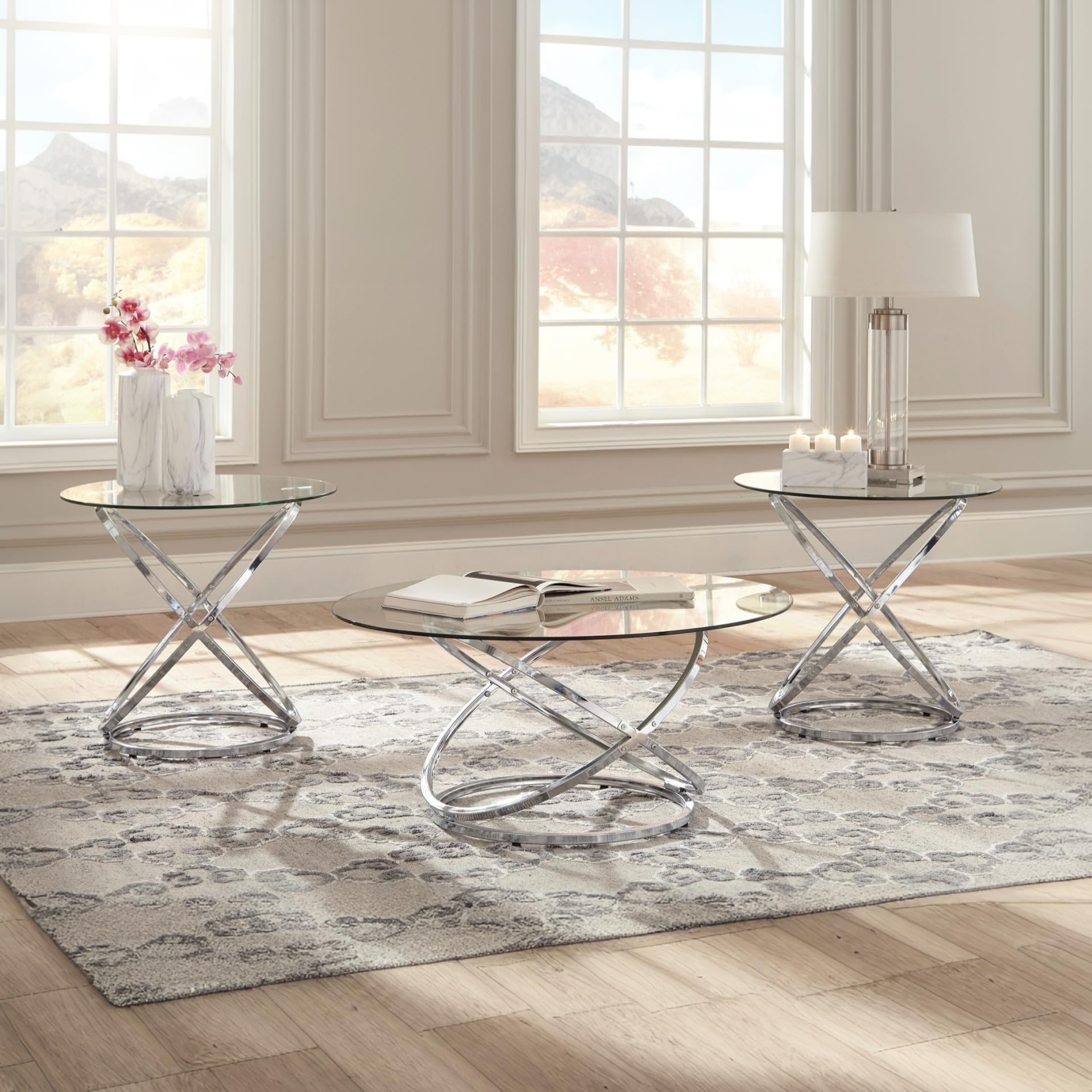 Round Coffee Table Set of 3 – Chrome & Tempered Glass