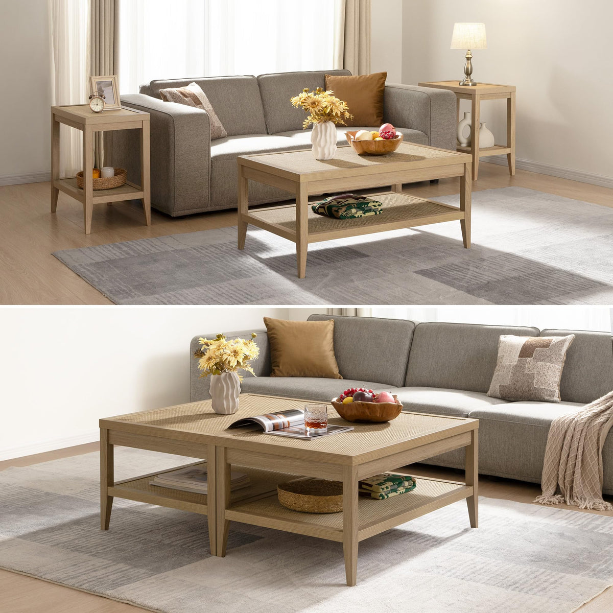 SICOTAS Rattan Coffee Table for Living Room