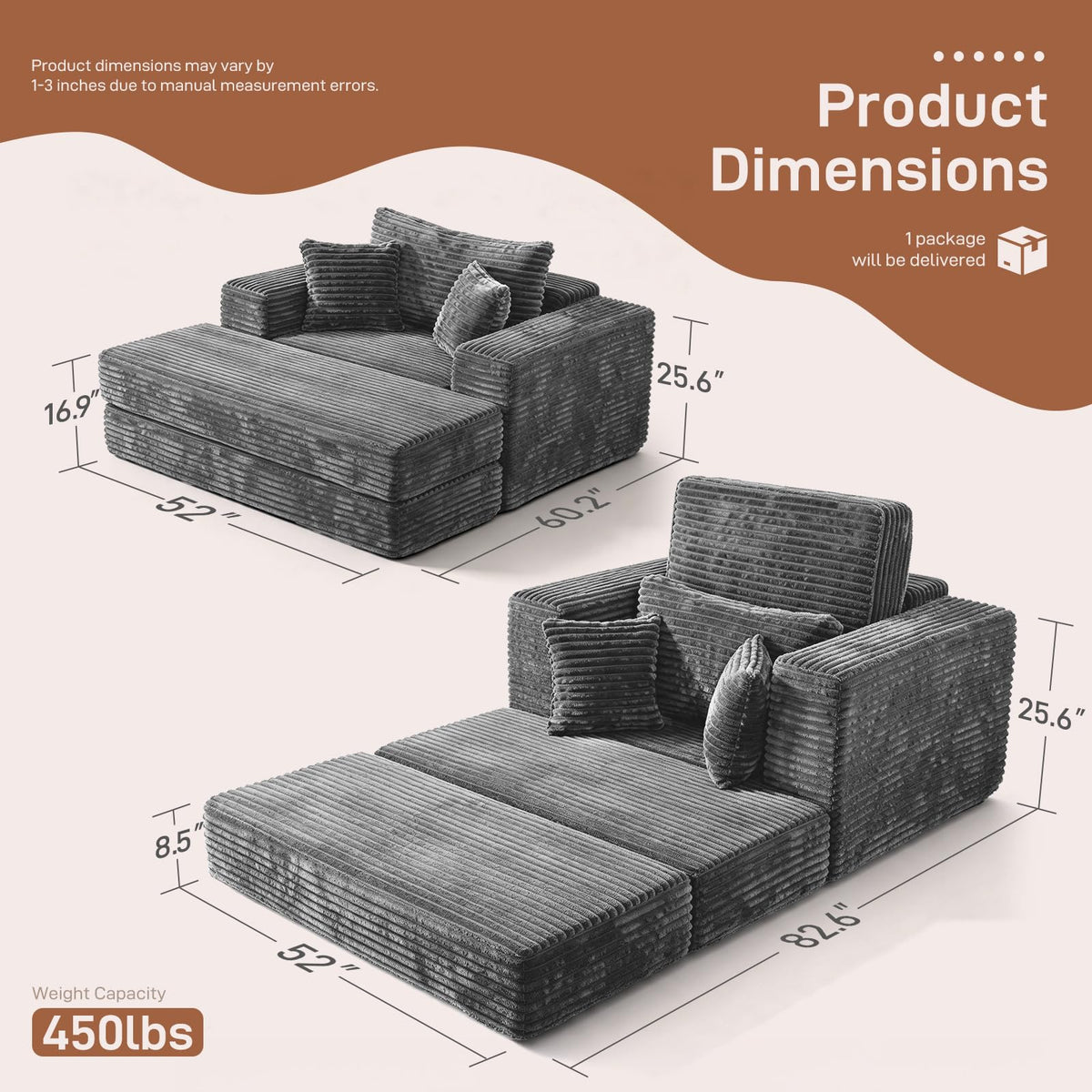 Convertible Corduroy Chaise Lounge