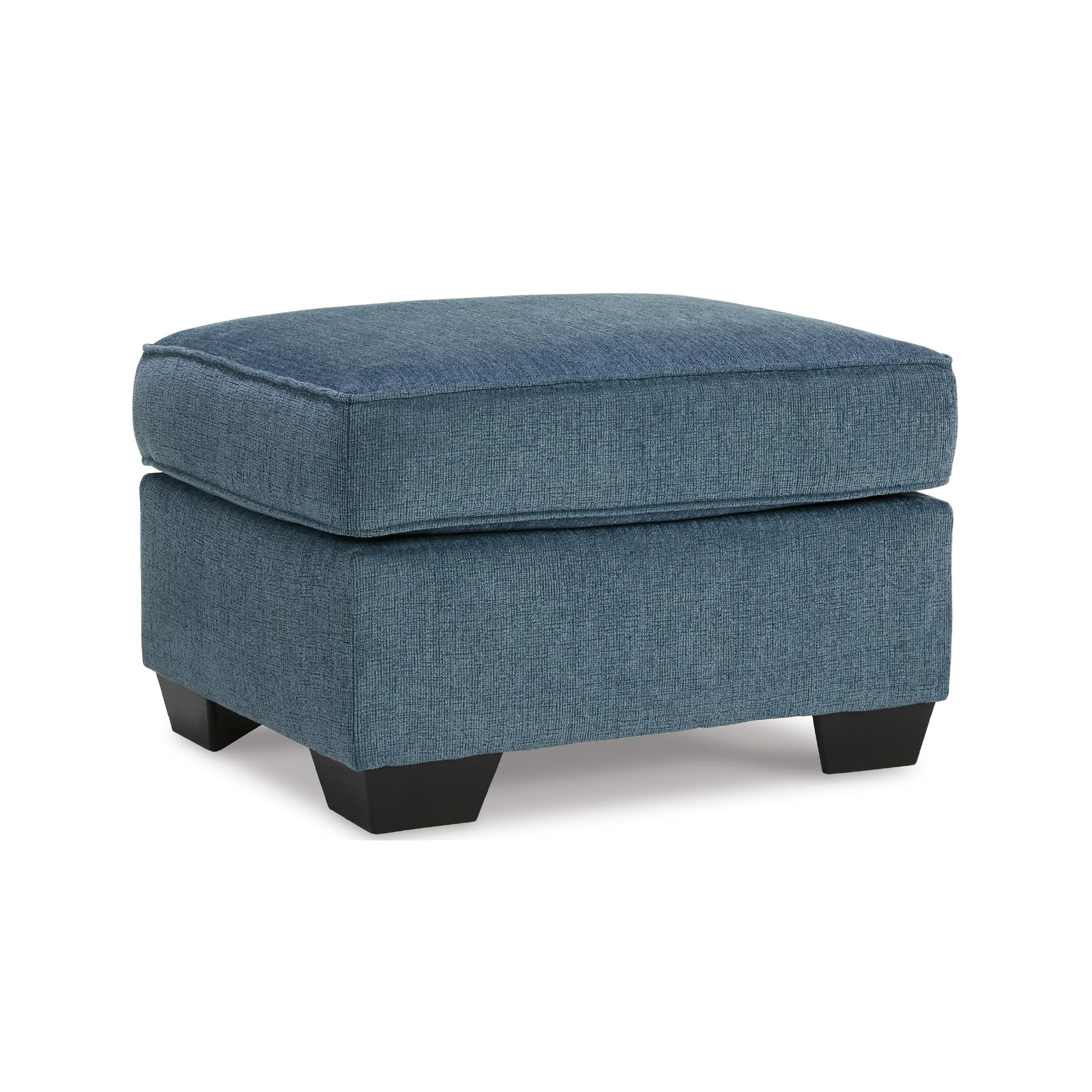 Signature Design by Ashley Cashton Contemporary Accent Ottoman with Faux Wood Finished Exposed Feet, Foam Cushion, Crosshatched Upholstery, 30" by 24", Blue