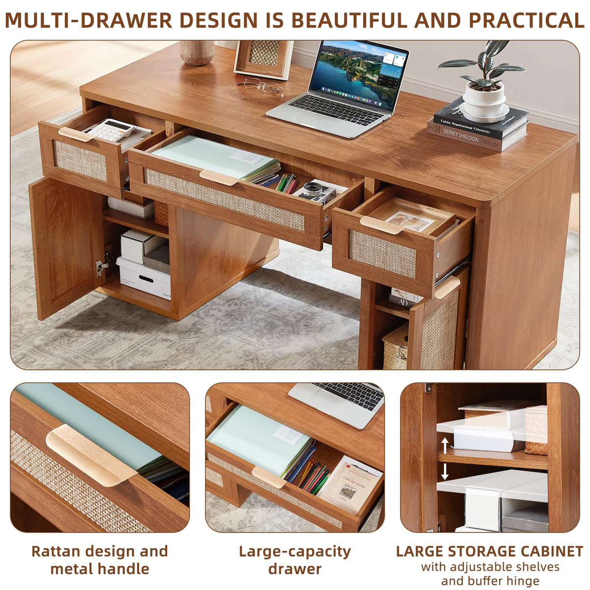 Rattan-Style Storage Desk