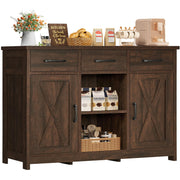 TEENFON Coffee Bar Cabinet with 3 Drawers, Farmhouse Buffet Cabinet