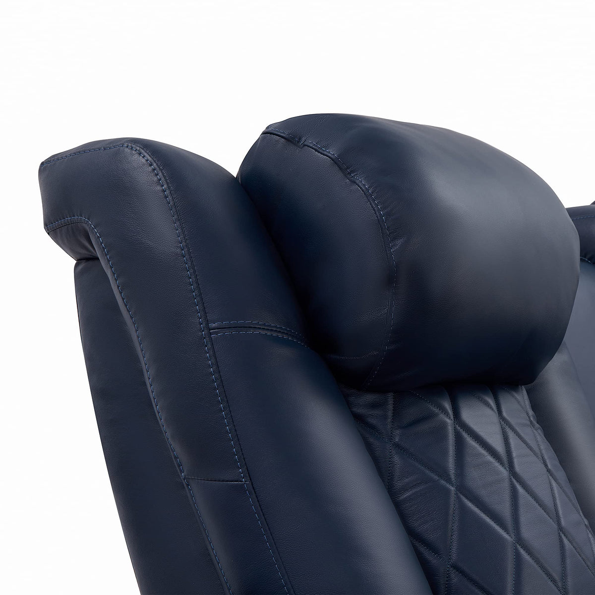 Valencia Tuscany Home Theater Seating | Premium Top Grain Italian Nappa 11000 Leather, Power Headrest, Power Lumbar Support, with Center Drop Down Console (Row of 3, Navy Blue)