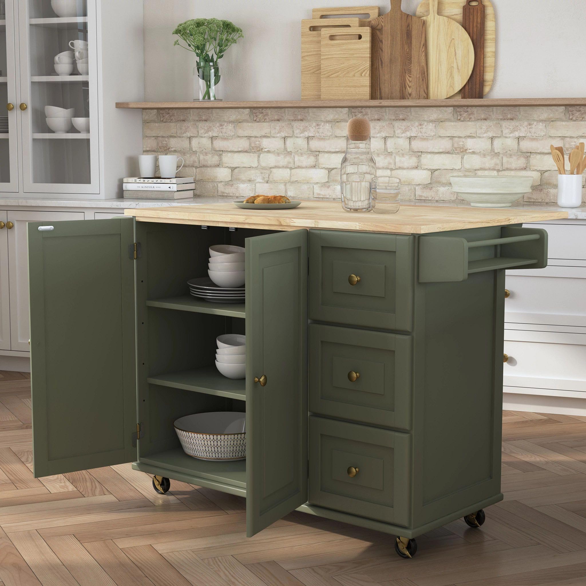 Mobile Kitchen Island Cart with Dropleaf Breakfast Bar