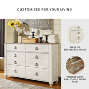 Signature Design by Ashley Willowton Coastal Cottage 6 Drawer Dresser with Faux Plank Top, Whitewash