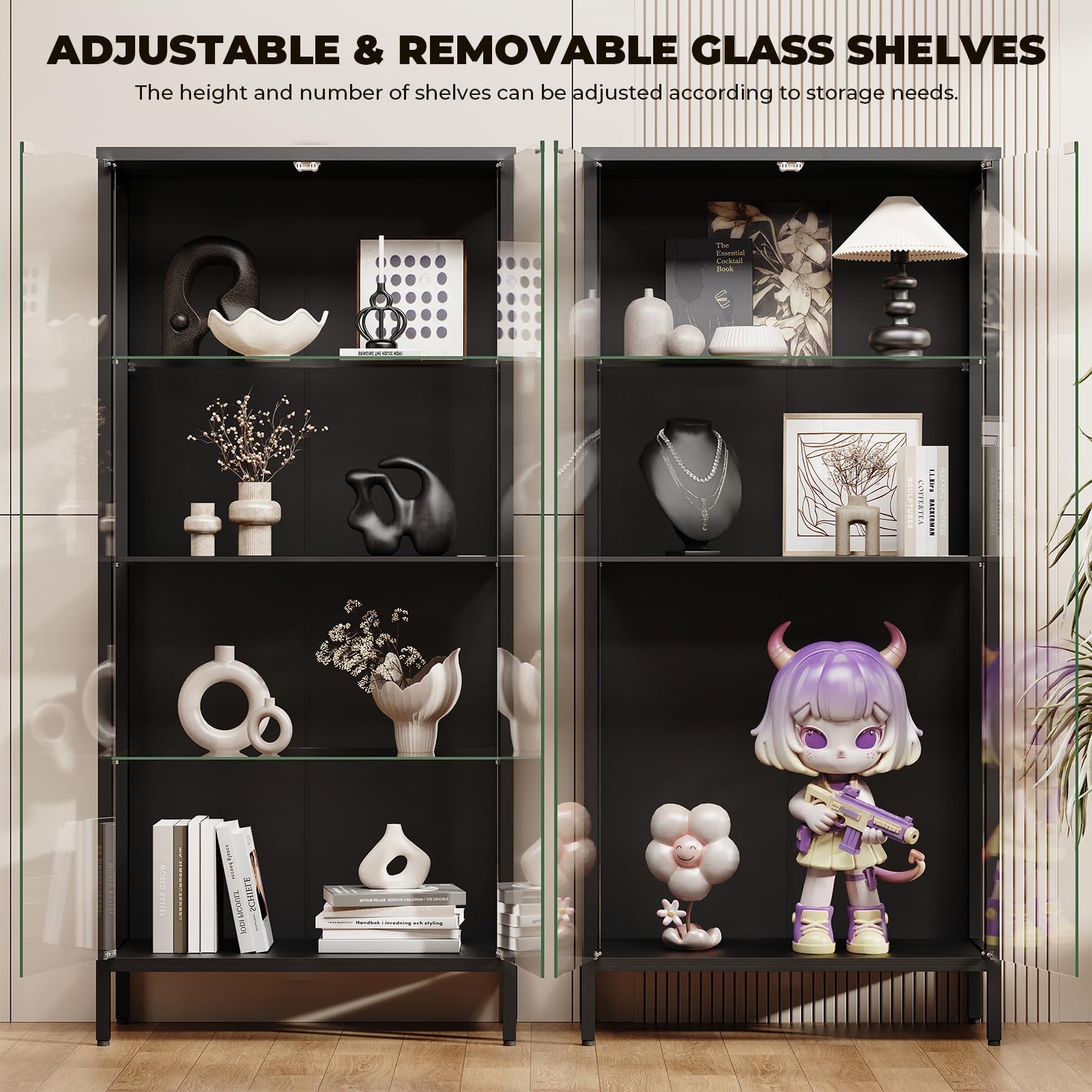 Glass Display Cabinet with LED Lights & Motion Sensor