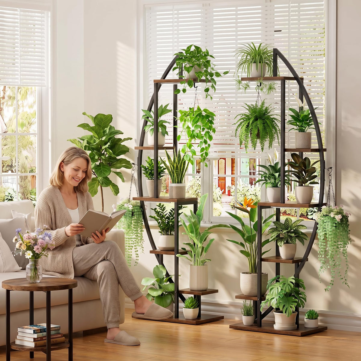 BACEKOLL Plant Stand with Grow Light, 2 Pack Tall Indoor Plant Shelf 6 Tier