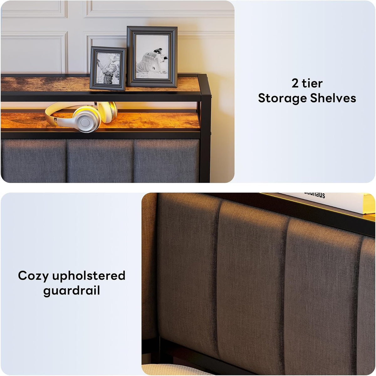 Upholstered Daybed with Trundle & LED Lights