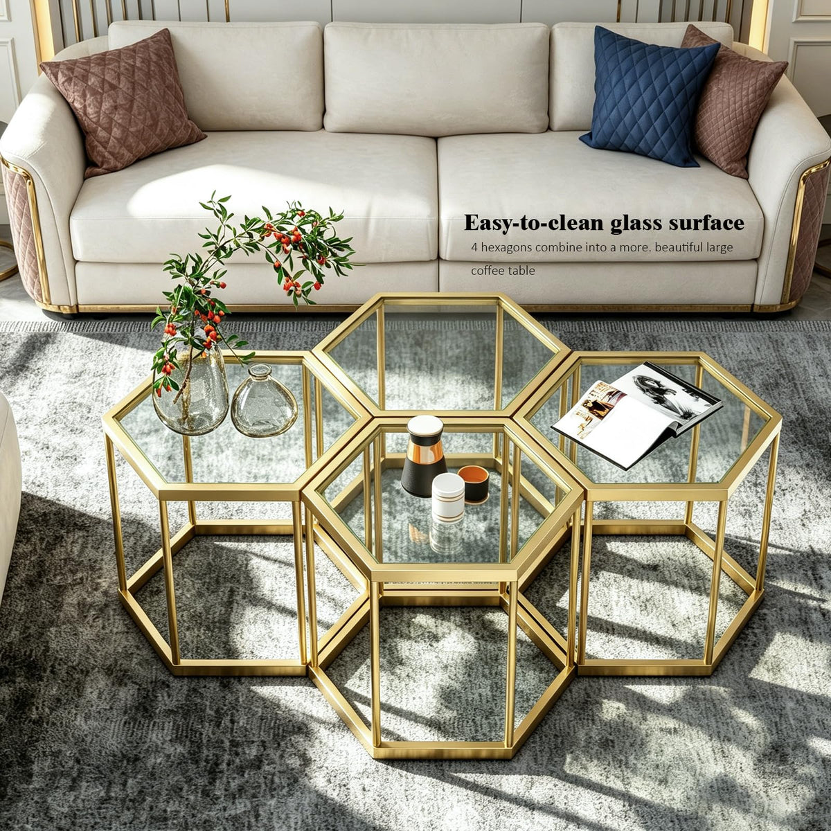 Gold Hexagonal Glass Coffee Table