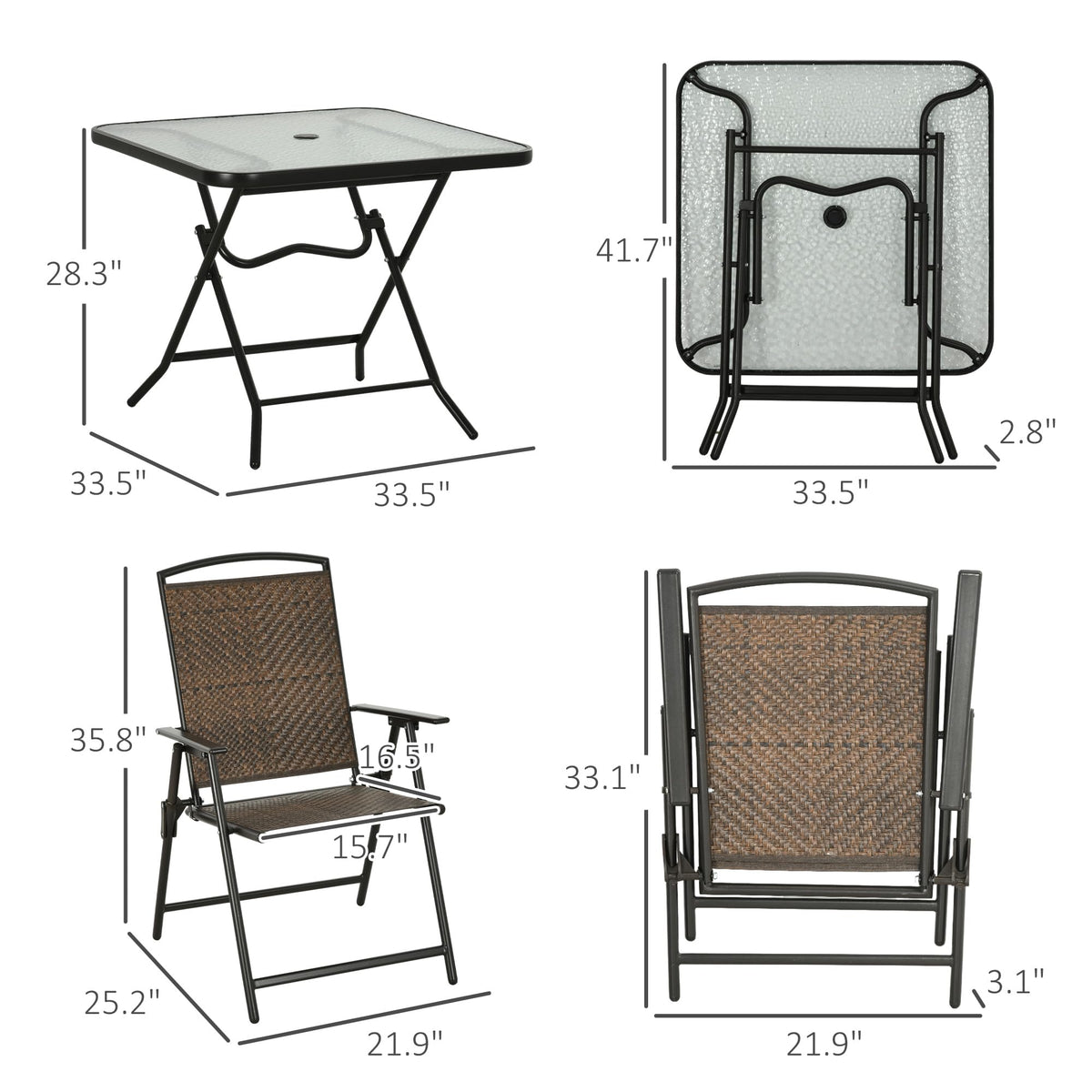 Outsunny 5 Pieces Wicker Patio Dining Set Foldable Dark Brown