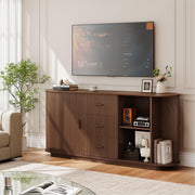 63" Fluted Sideboard Buffet Cabinet with 3 Drawers & 2 Sliding Doors