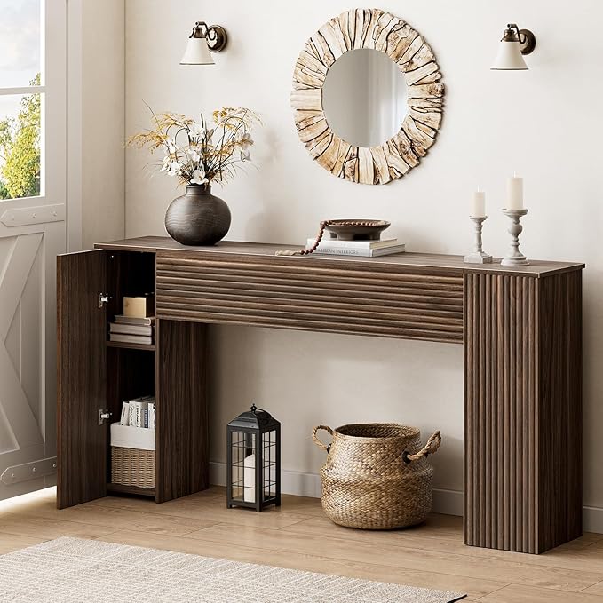 61" Fluted Console Table with Storage Cabinets