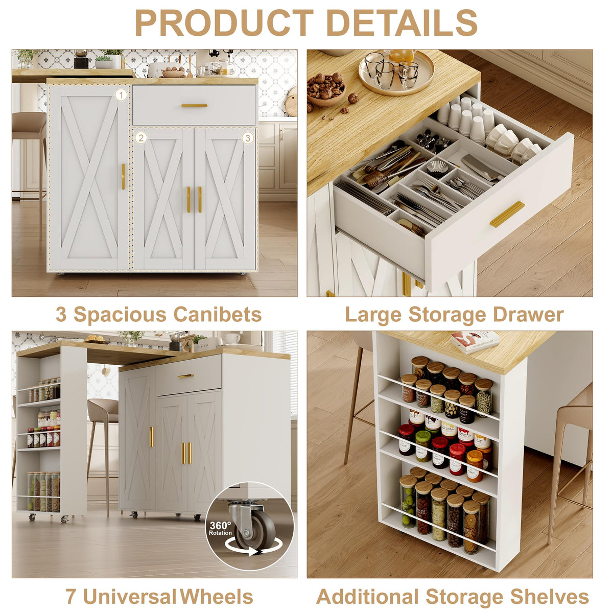 Rolling Kitchen Island with Swivel Table