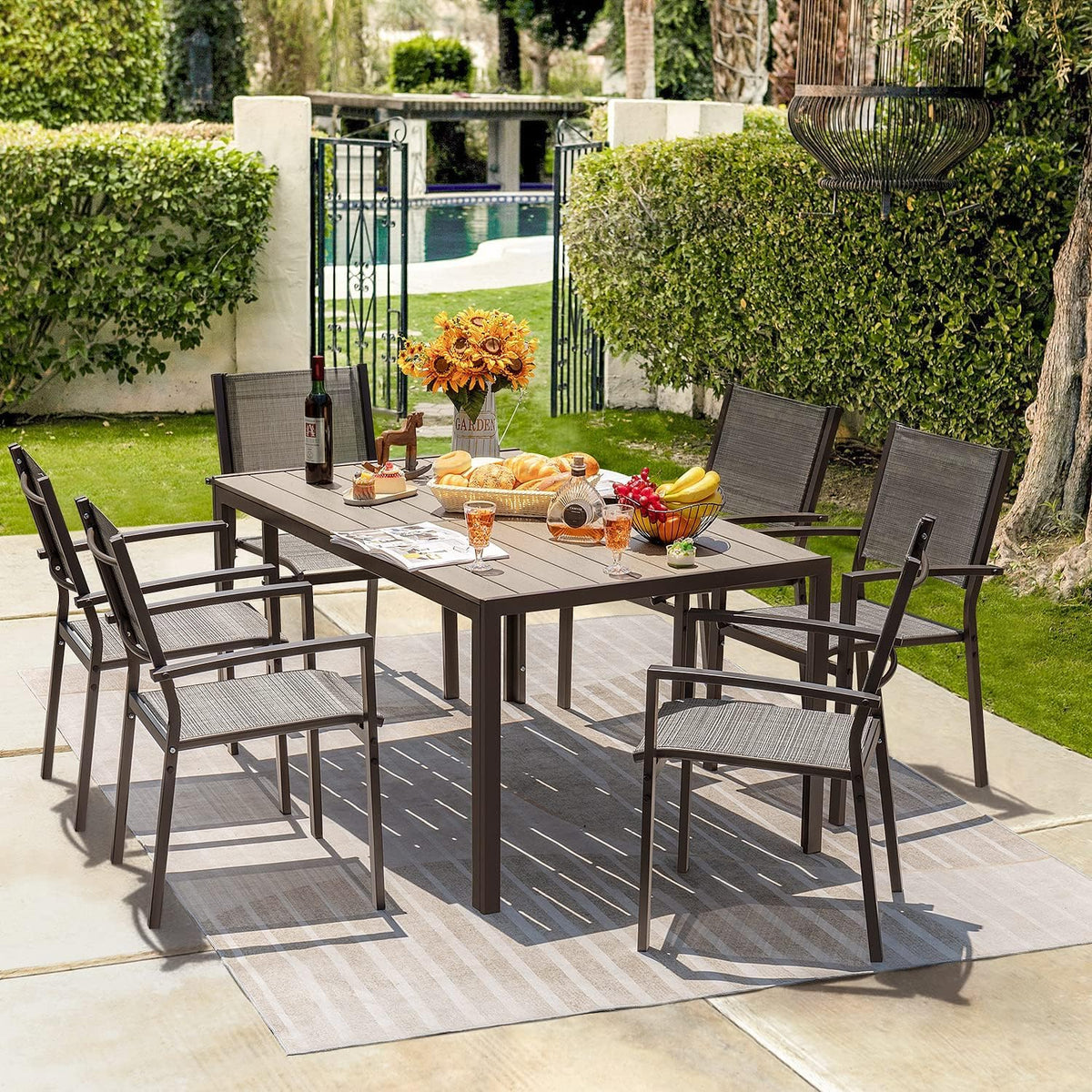 Homall 7-Piece Patio Dining Set, Metal Outdoor Dining Set for 6, Light Grey