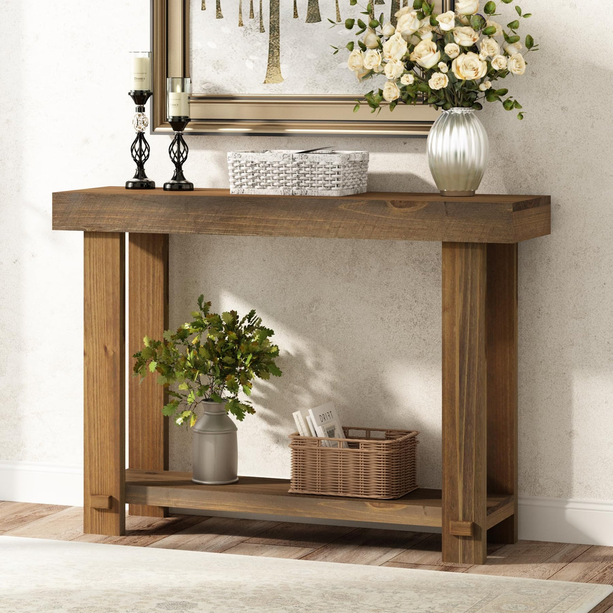 HOKYHOKY 42.5" Solid Wood Console Table for Entryway, Narrow Sofa Table