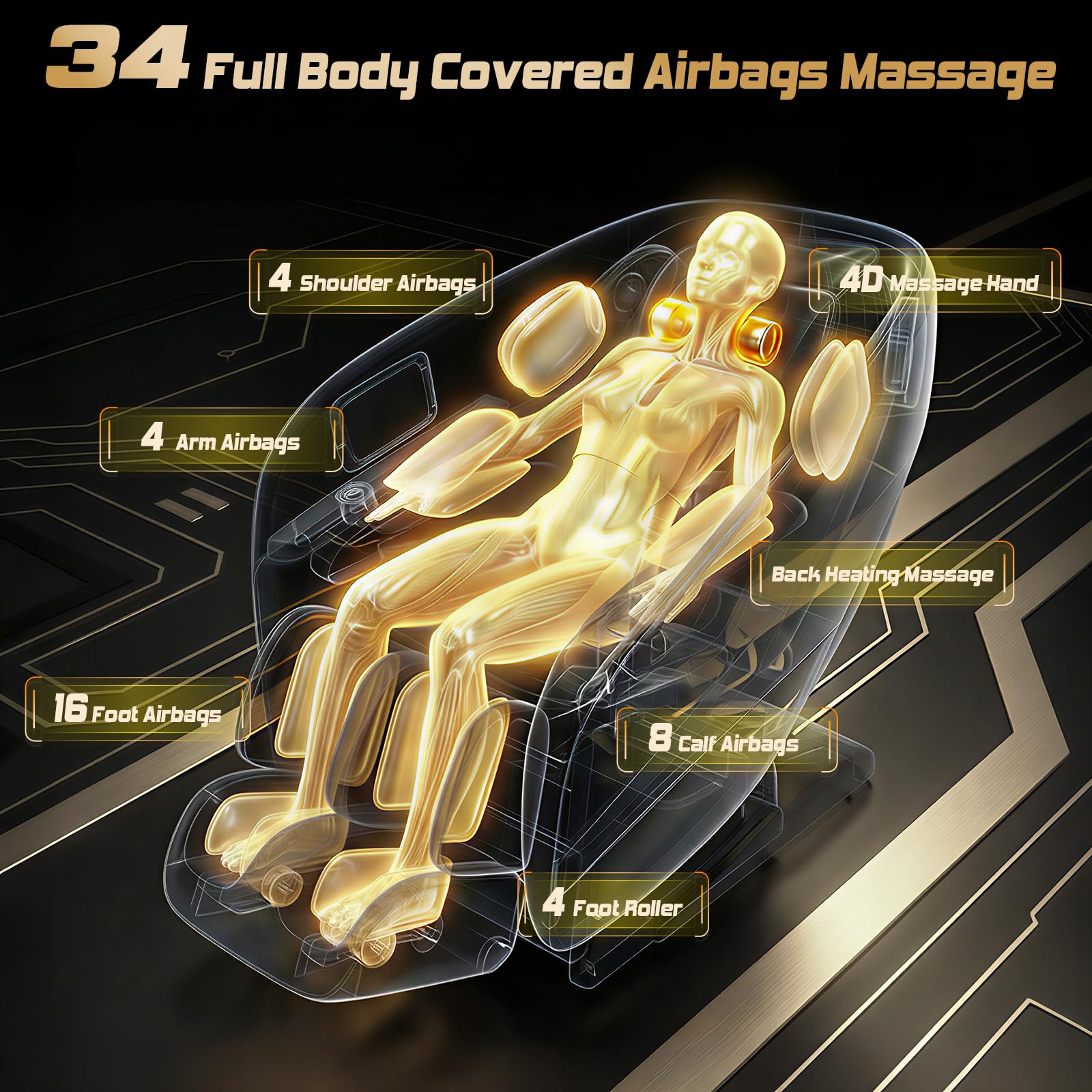 4D Zero Gravity Massage Chair with 34 Airbags & SL Track