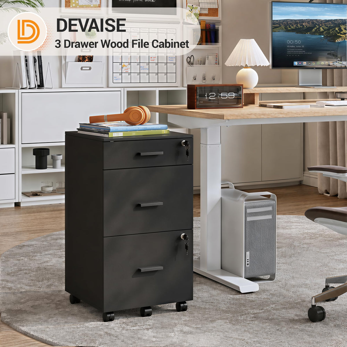 3-Drawer Lockable Rolling File Cabinet