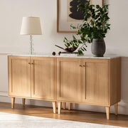 EYYTHUNG Storage Cabinet Set of 2, Sideboard Buffet Modern Accent Cabinets with Faux Marble Top & Adjustable Shelves, Credenza, Console Table Entryway Cabinet for Living Room, Oak
