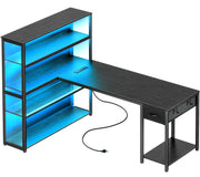 L-Shaped Gaming & Office Desk with RGB Lighting & Power Strip