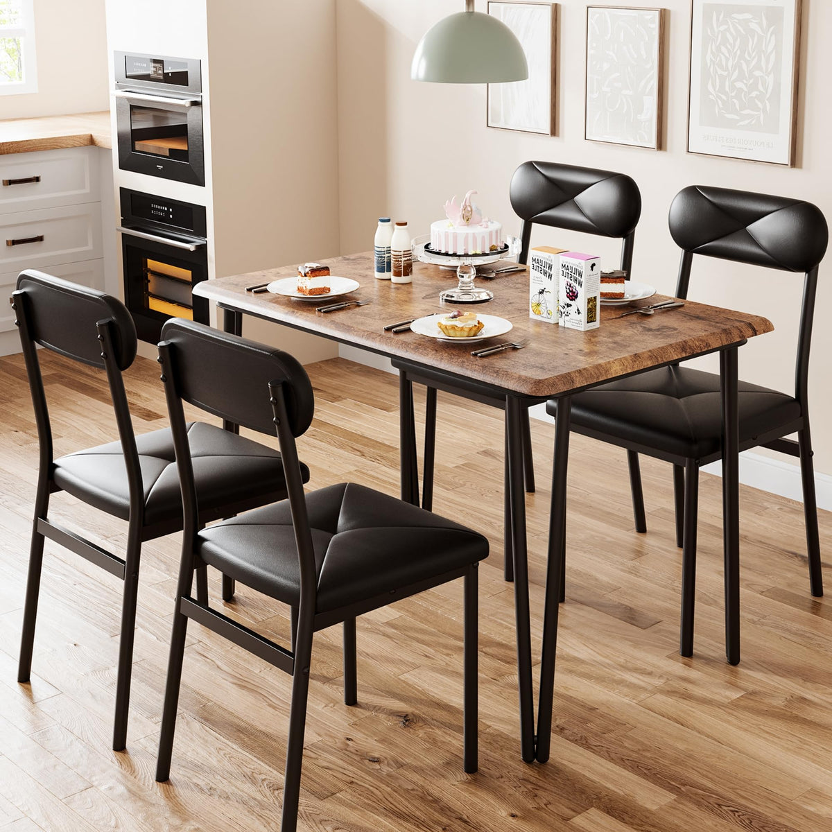 5-Piece Dining Table Set with Upholstered Chairs