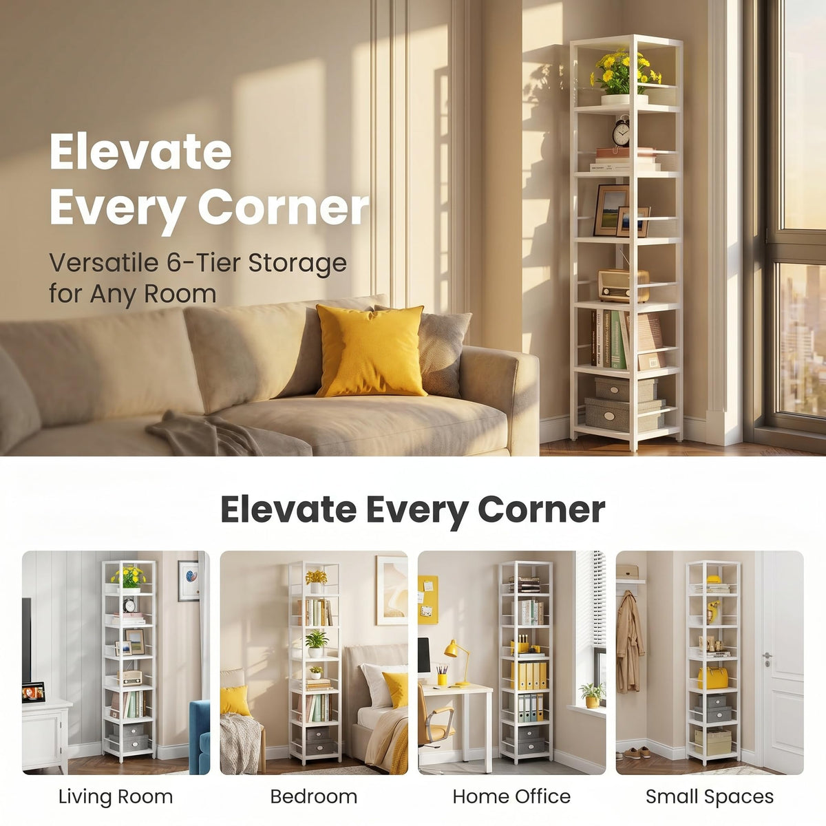6-Tier Narrow Corner Bookshelf
