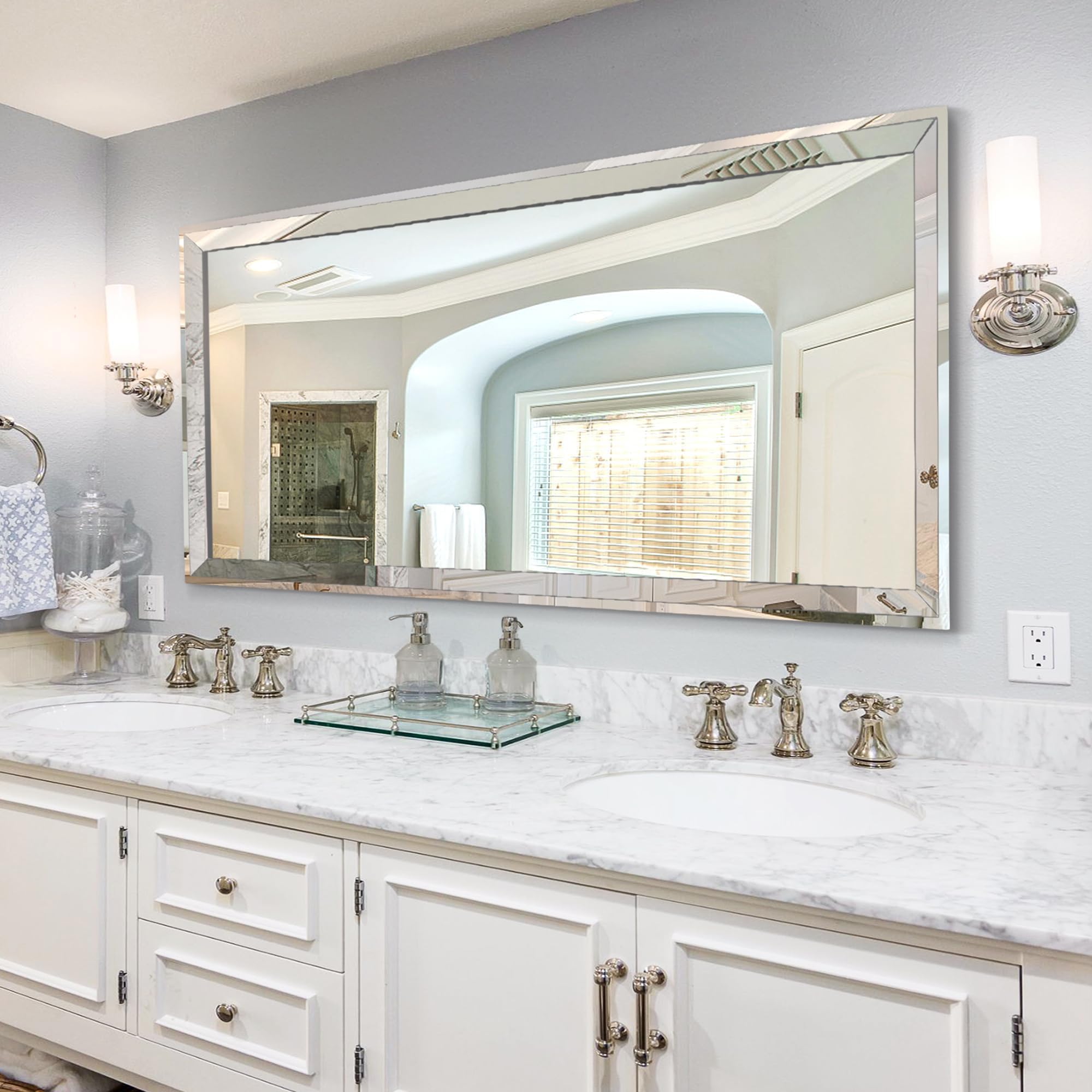 Large Rectangular Wall Mirror with Stainless Steel Frame