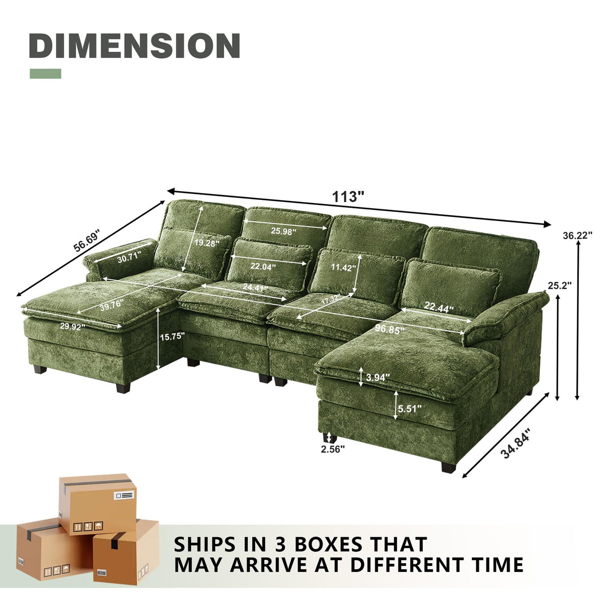 U-Shaped Sectional Sofa with Double Chaise