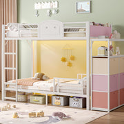 AOGLLATI Bunk Bed Twin Over Twin with 6 Storage Drawers for Kids Teens,Metal Led Loft Bed with Bedside Storage,Safety Guardrails for Small Space, No Box Spring Needed,White