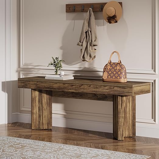 Farmhouse Wooden Entryway Bench with V-Shaped Pedestal | 47-Inch