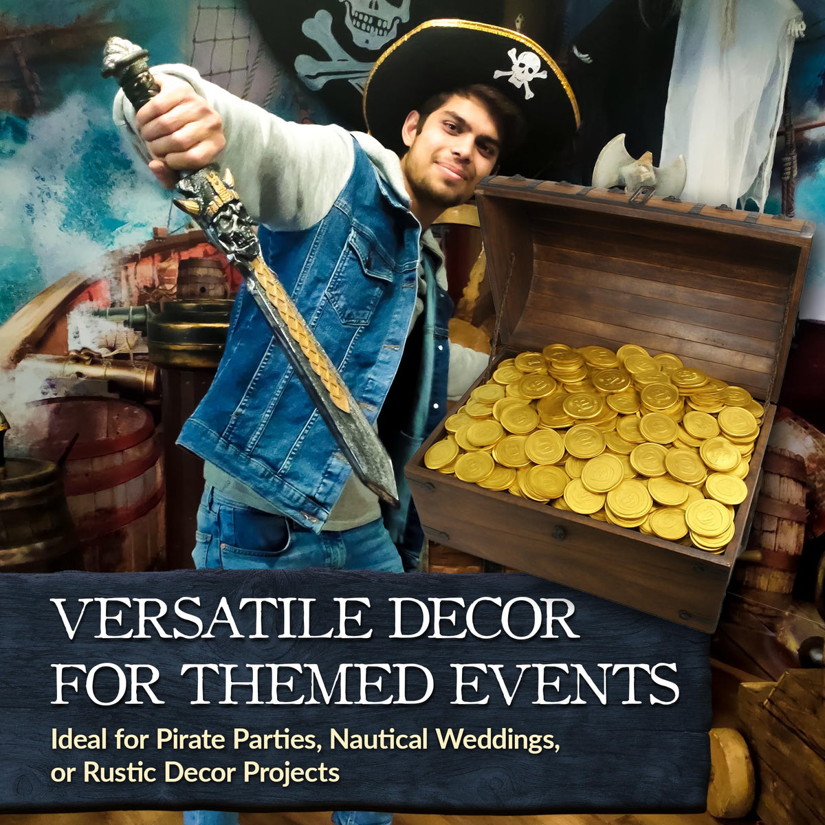Nautical Cove Wooden Pirate Treasure Chest with Lock & Skeleton Key X-Large