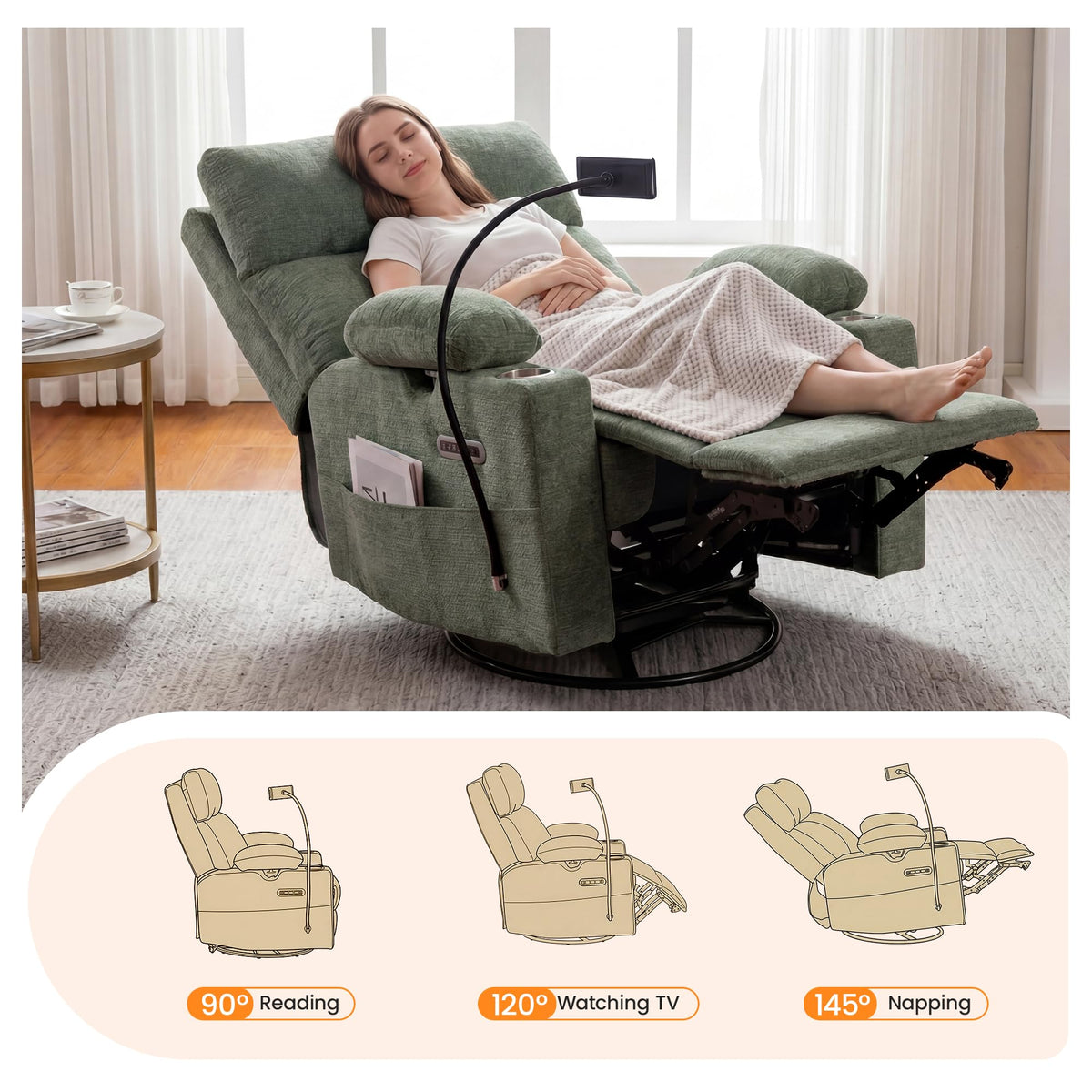 FiveWillowise Power Rocking Chair Nursery with Adjustable Arms&Headrest
