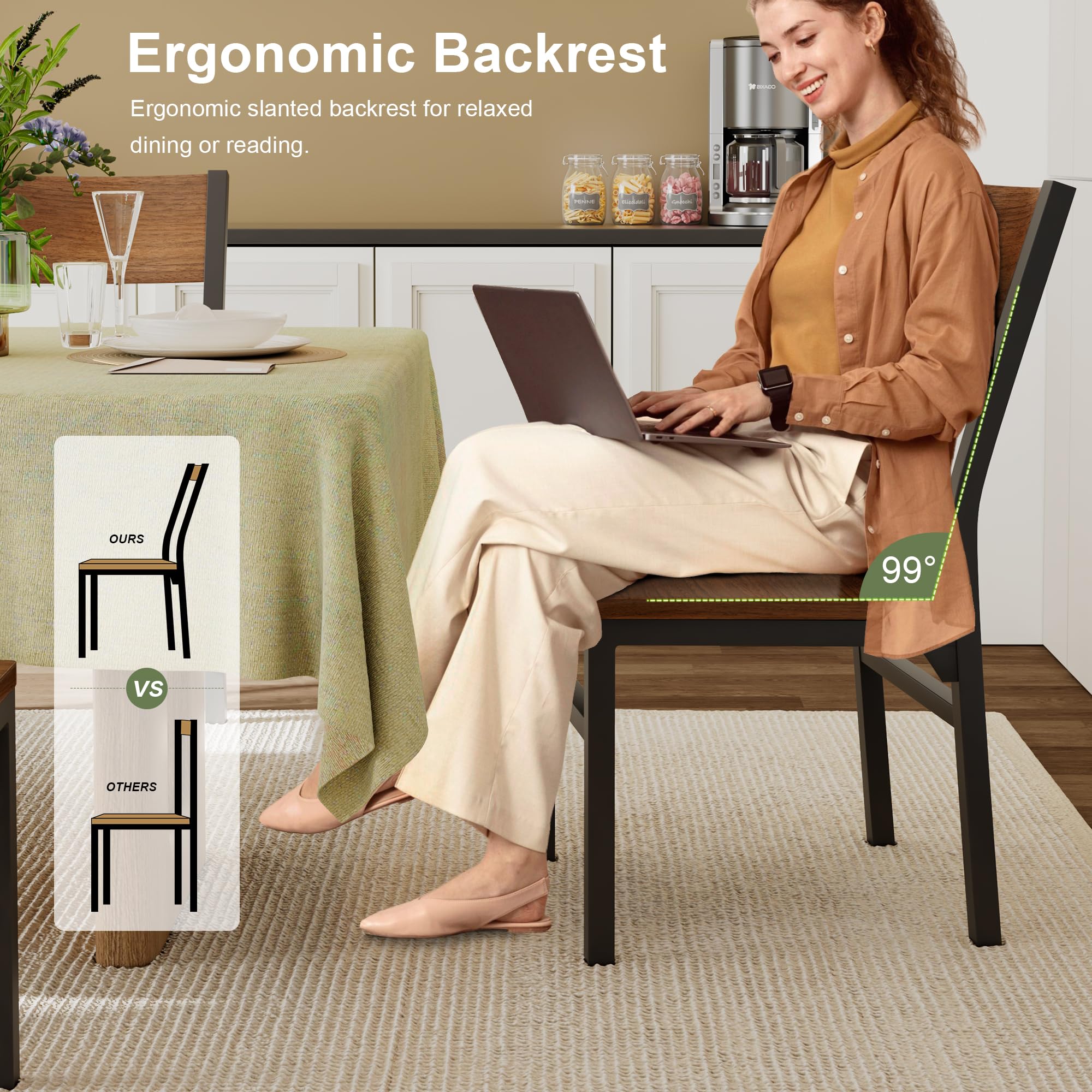 Dining Chairs Set of 6 with Ergonomic Backrest, MDF Board & Metal Legs