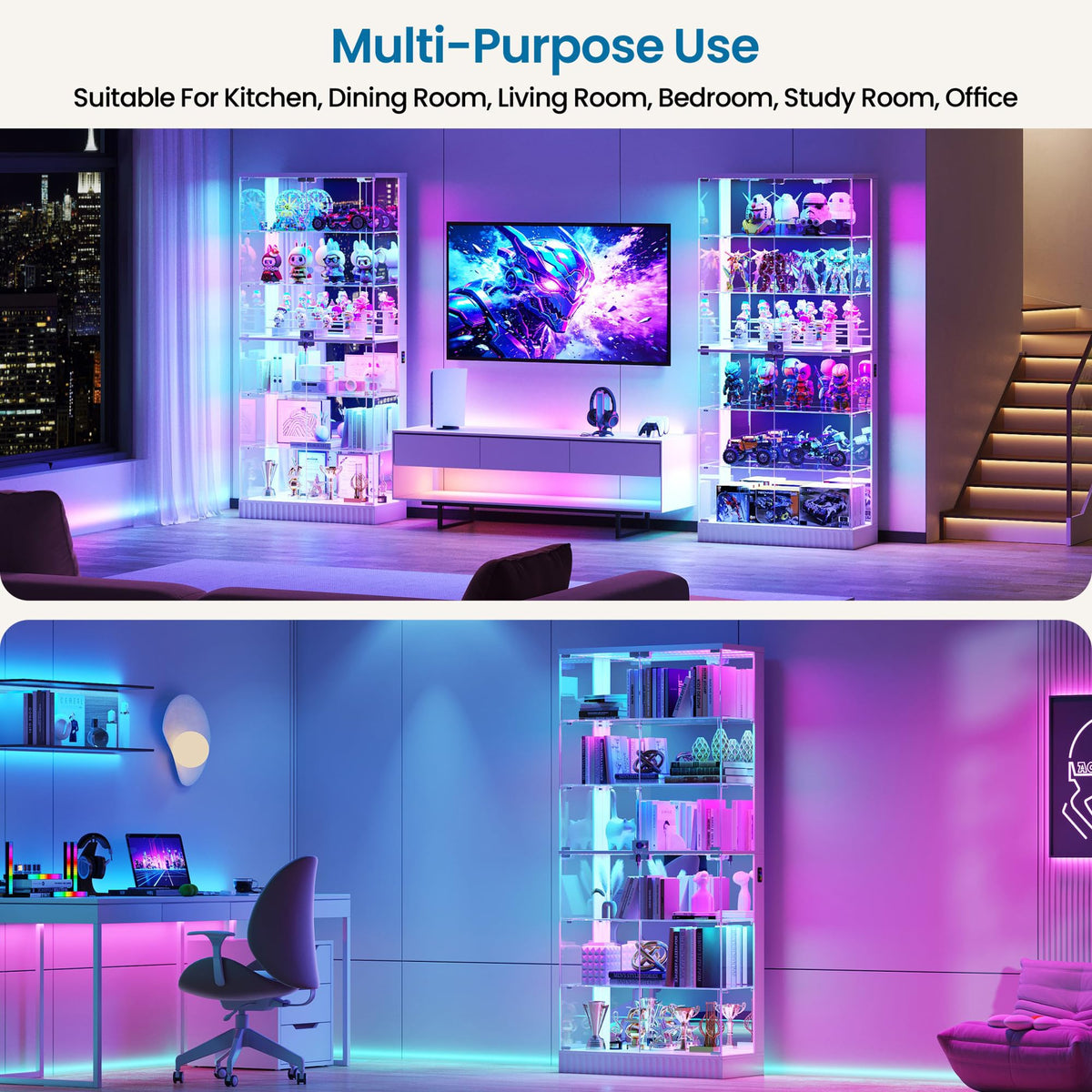 Lvifur 6-Tier Tall Glass Display Cabinet with RGB Lights for Collectibles