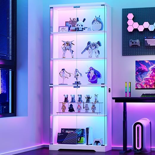 5-Tier Glass Display Cabinet with RGB LED Lights