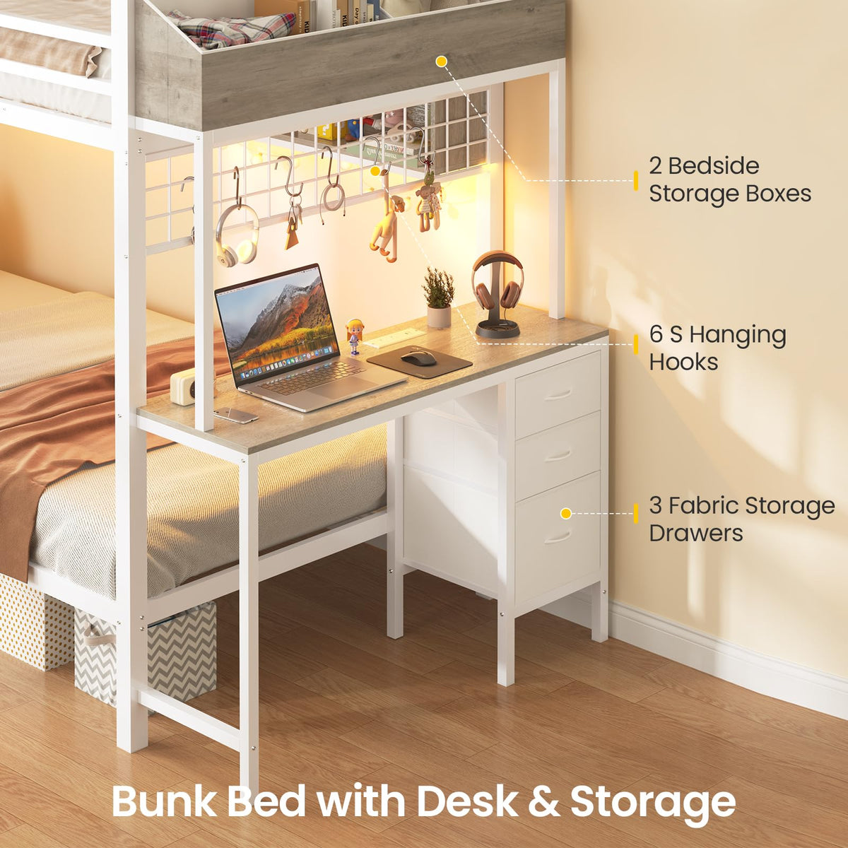Twin Bunk Bed with Desk & Storage