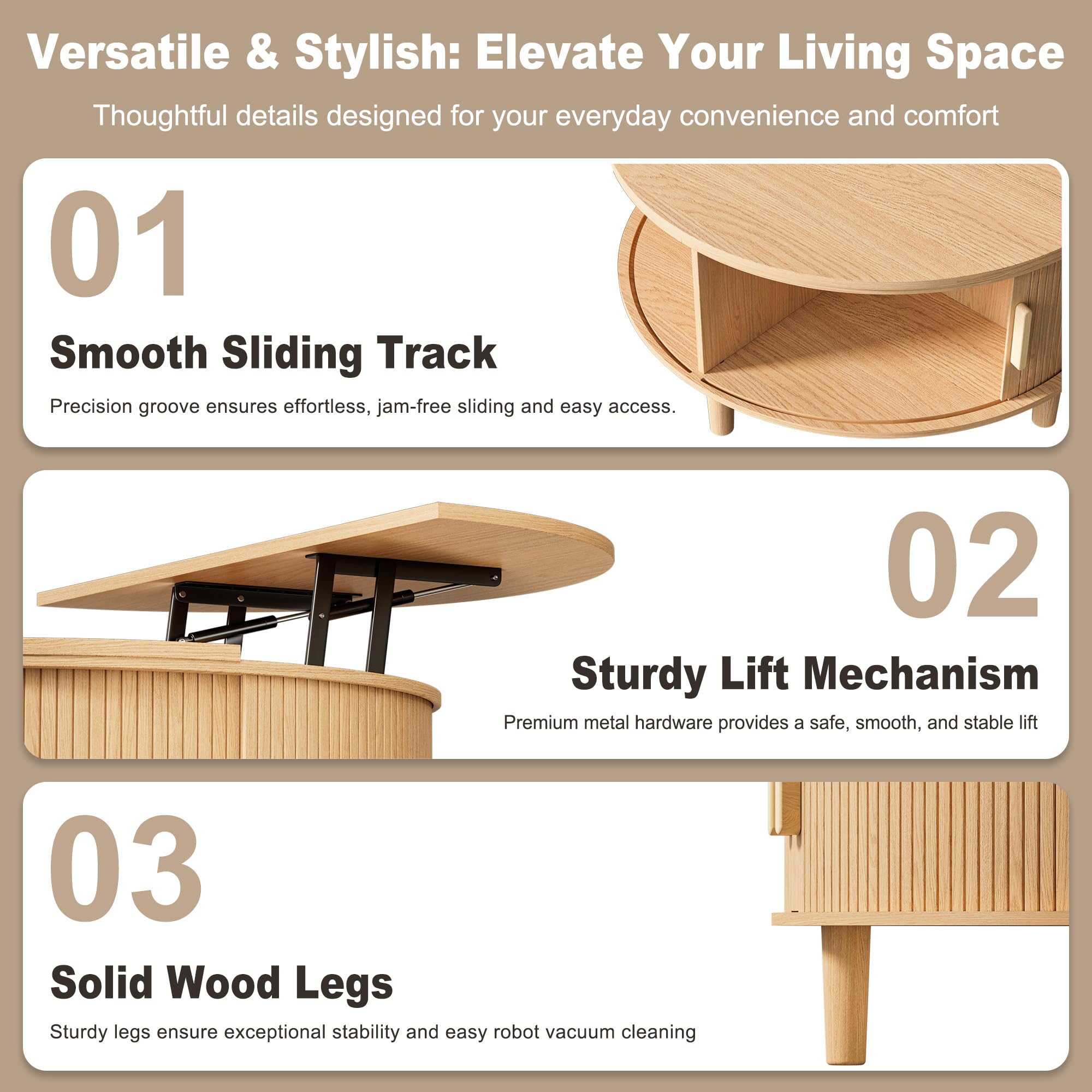 Round Lift Top Coffee Table with Storage