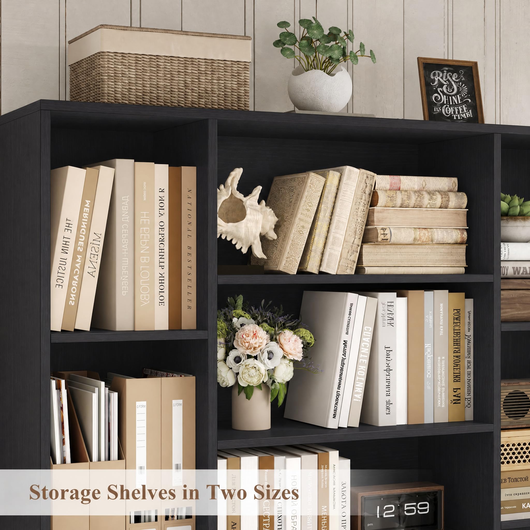 HOSTACK 72” Tall Book Shelf and Bookcase, White Bookshelf with Storage Cabinet, 45” Wide Bookcase with 4 doors, Standing Display Shelves, Modern Farmhouse Book Case for Living Room, Home Office, Black