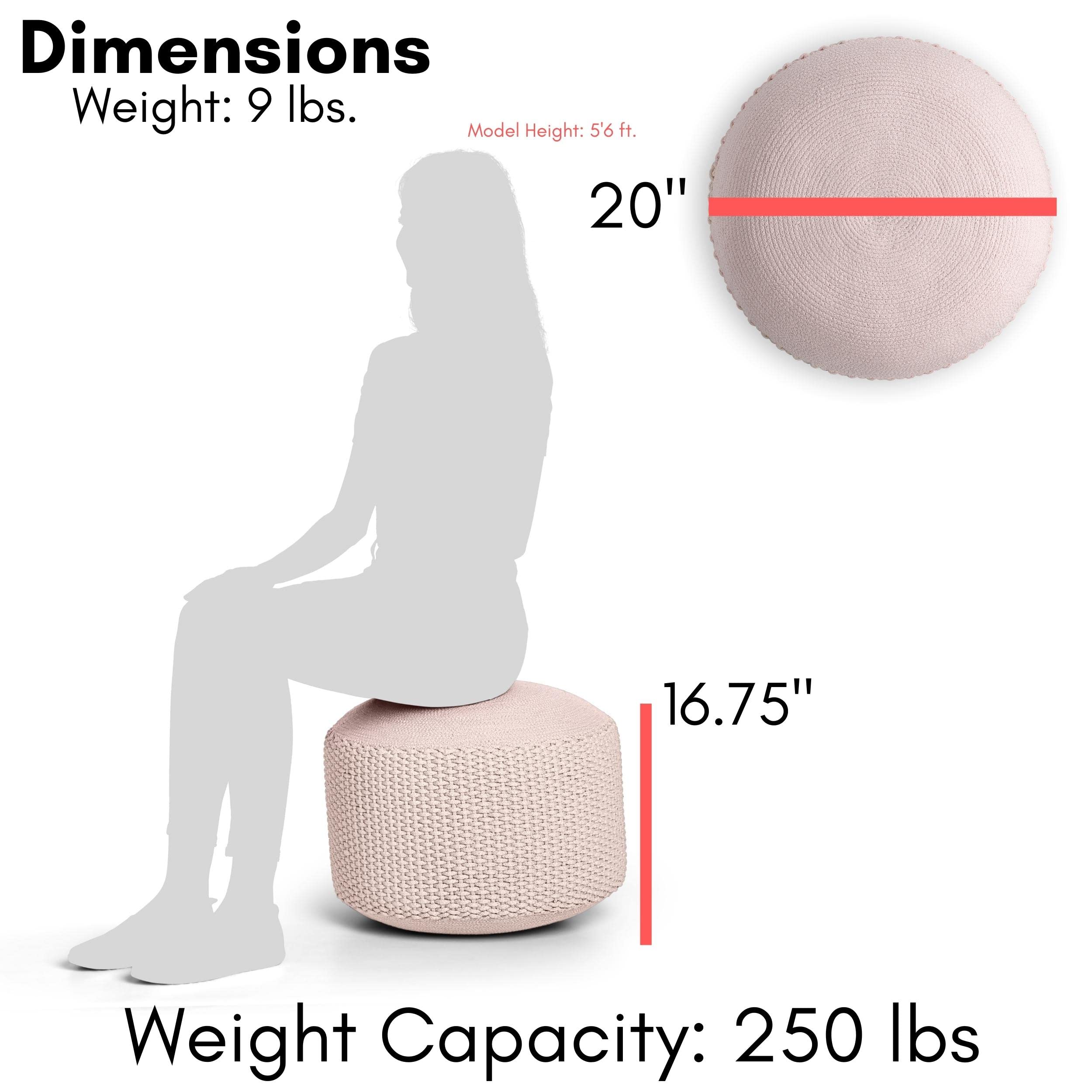 BIRDROCK HOME Outdoor Pouf Ottoman | Hand Woven Waterproof Foot Stool with Bead Bag Filling | Boho Foot Rest for Patio, Living Room, Porch & Outdoor Seating | Lightweight, Soft Stuffed Chair | Natural