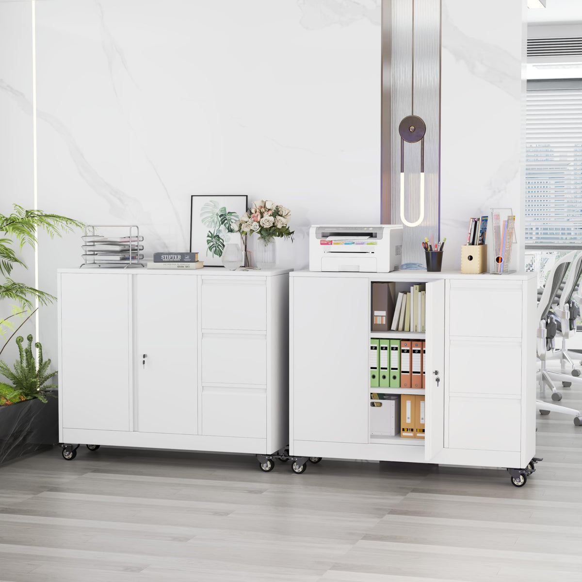 White 3-Drawer Rolling File Cabinet