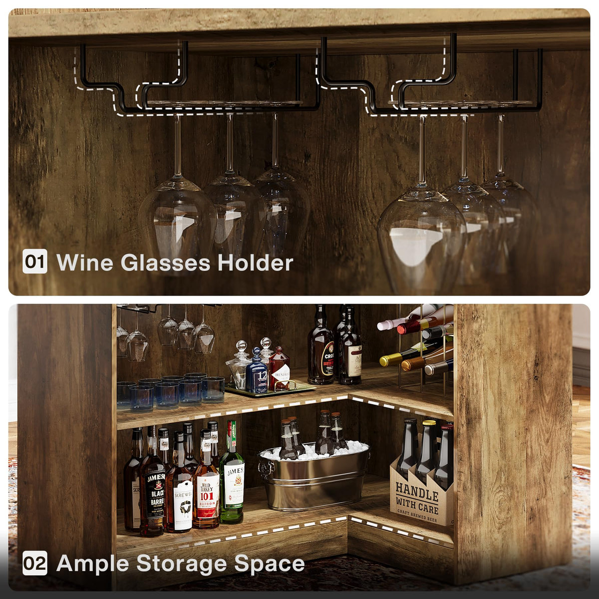 Rustic L-Shaped Bar Cabinet