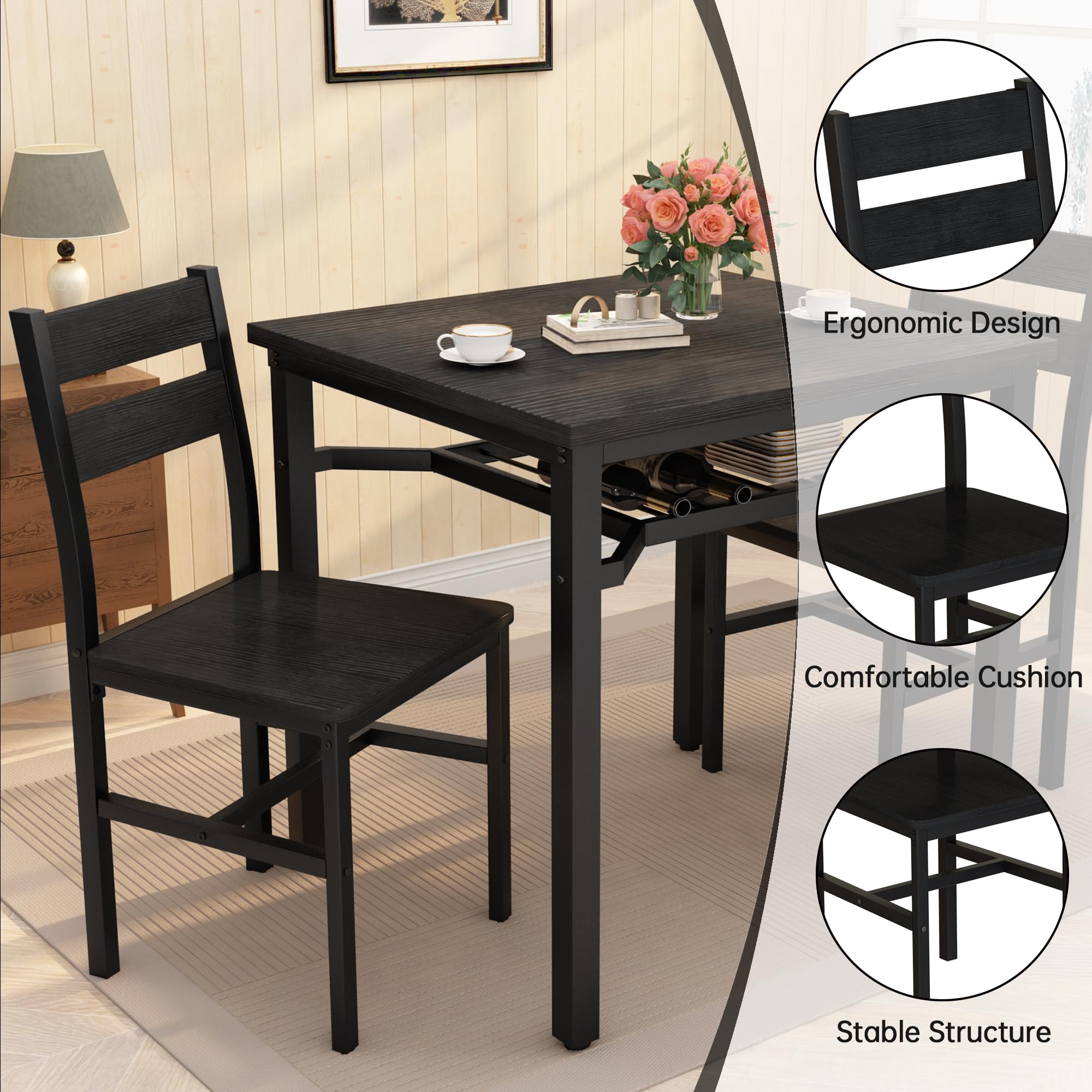3-Piece Farmhouse Dining Table Set for 2