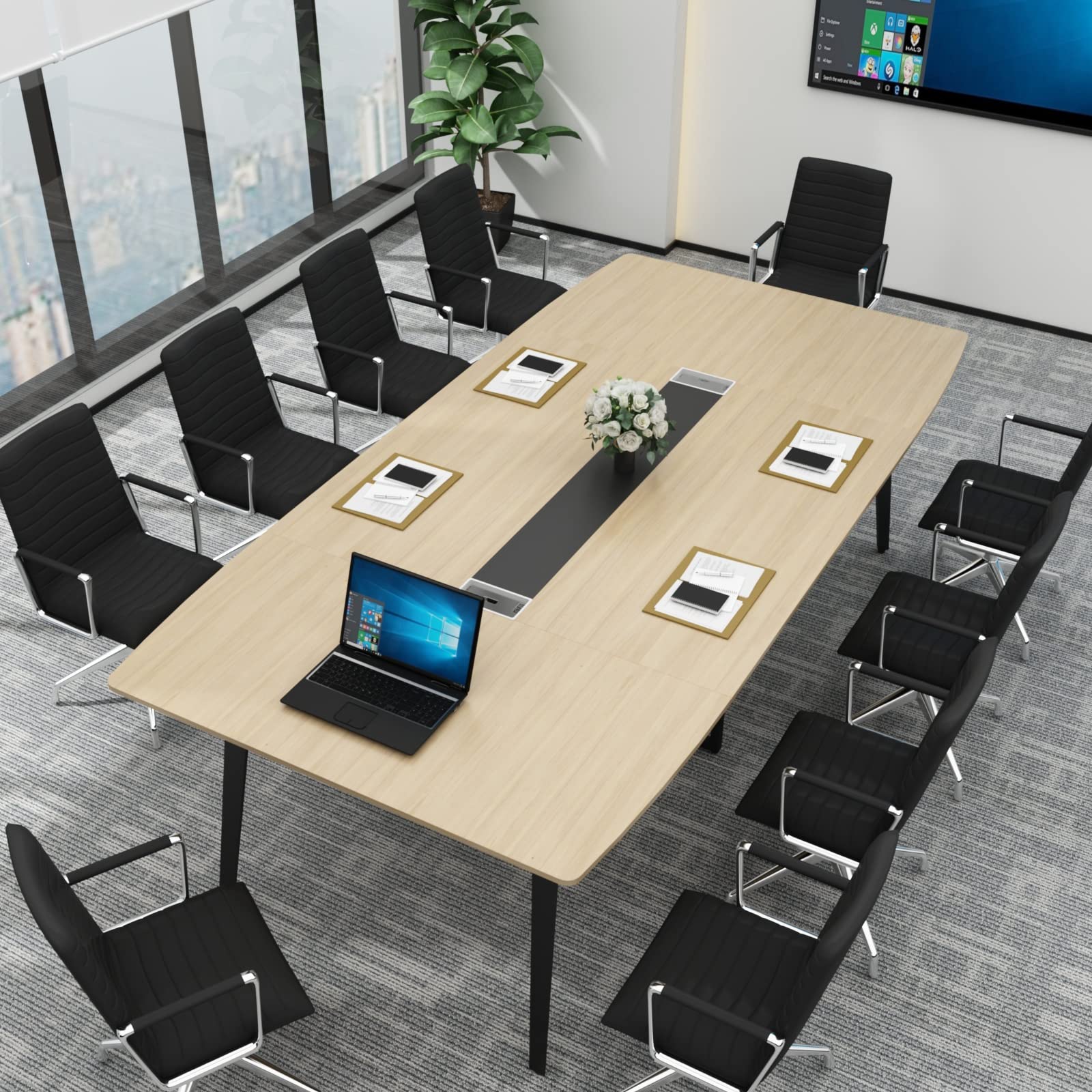 8FT Boat-Shaped Conference Table with Grommet