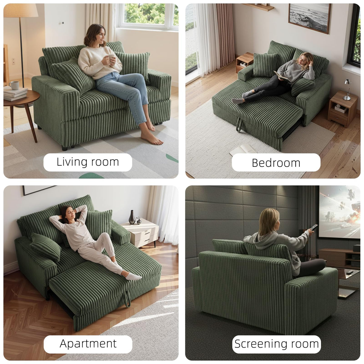 3-in-1 Corduroy Loveseat Sofa Bed