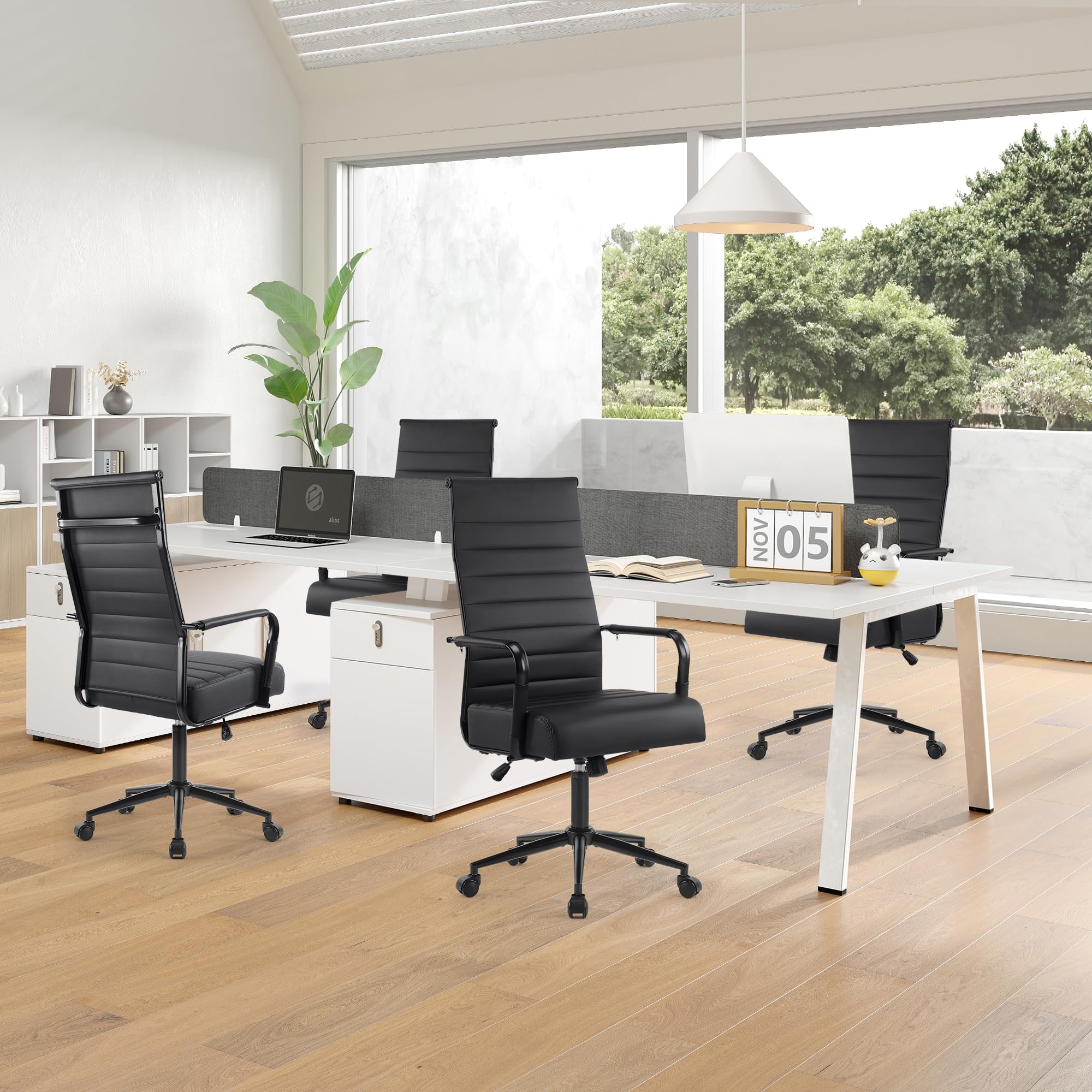 Ergonomic Ribbed Office Chair with High Back & Adjustable Height
